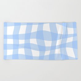Warped Checkered Gingham Pattern (sky blue/white) Beach Towel