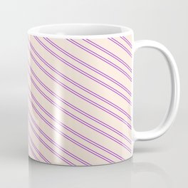[ Thumbnail: Beige and Dark Orchid Colored Striped Pattern Coffee Mug ]