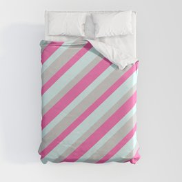 [ Thumbnail: Light Grey, Hot Pink, and Light Cyan Colored Lined Pattern Duvet Cover ]