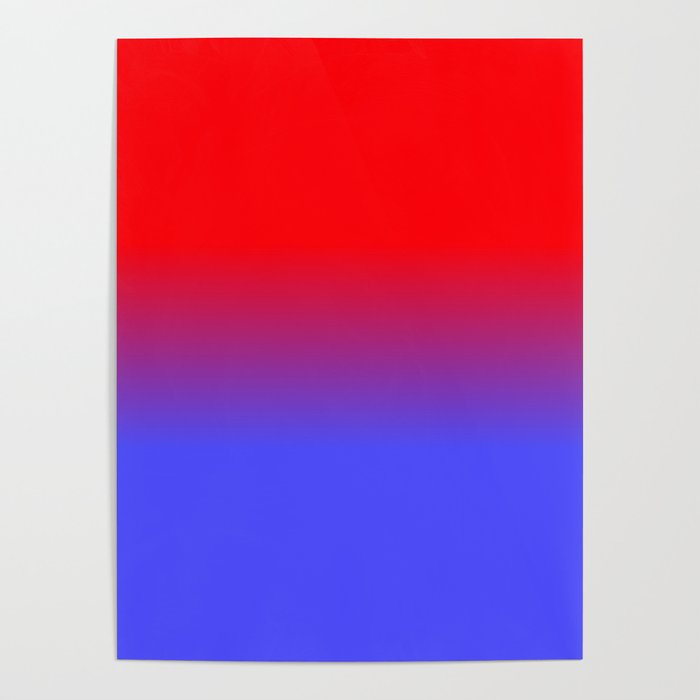 Neon Red and Bright Neon Blue Ombre Shade Color Fade Poster