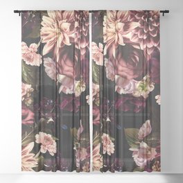 Vintage & Shabby Chic- Real Chrysanthemums Lush Midnight Flowers Botanical Garden Sheer Curtain