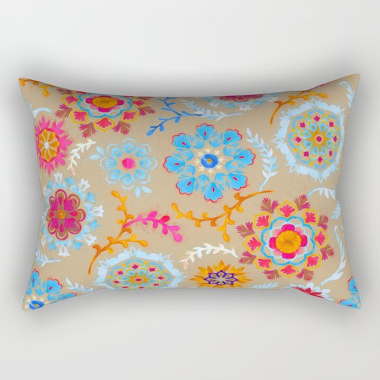 Brown Sugar Suzani Inspired Pattern Rectangular Pillow