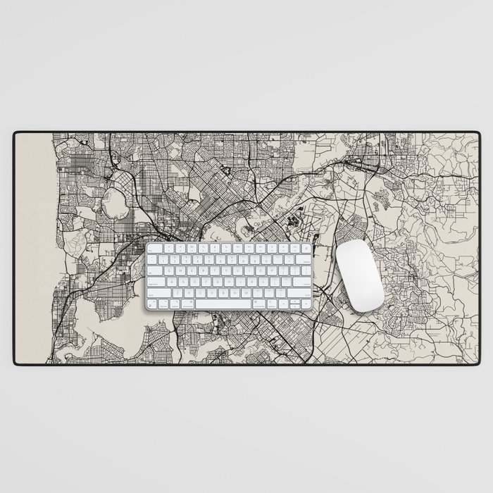 Perth - Australia - Black and White City Map Desk Mat