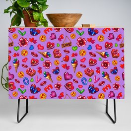 Pattern for valentines day on a purple background Credenza