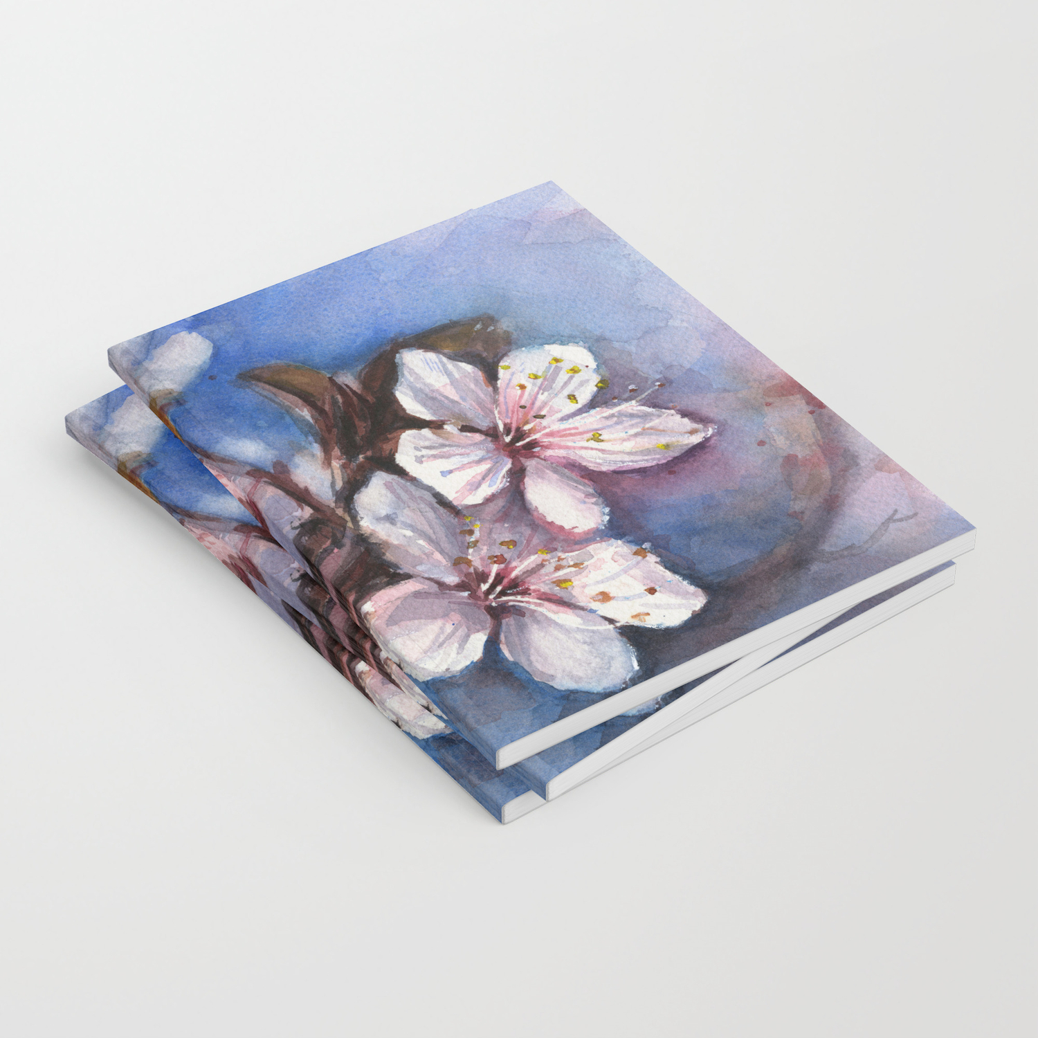 Cherry Blossoms Watercolor Spring Flowers Notebook By Olechka