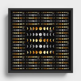 Celestial Moon phases and stars in silver and gold Framed Canvas