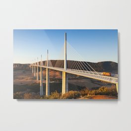 Millau Viaduct at Sunrise, Midi-Pyrenees, France Metal Print
