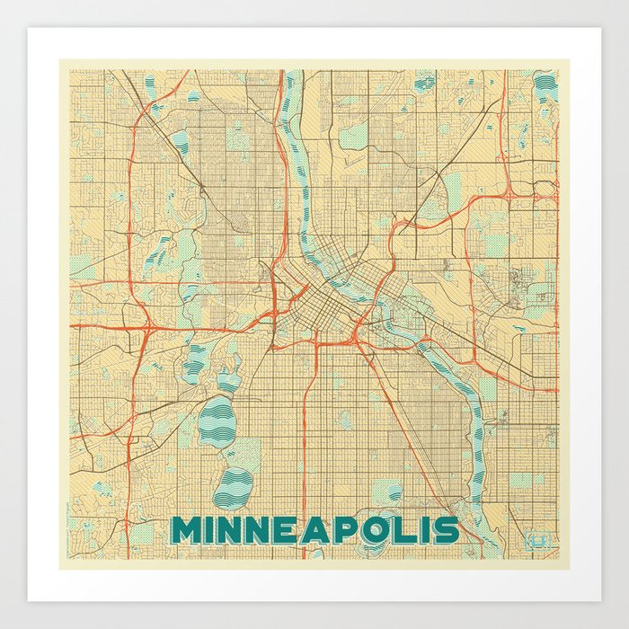 Minneapolis Map Retro Art Print by hubertroguski | Society6