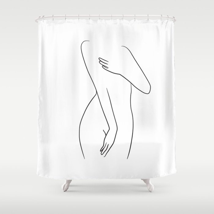 Minimal woman body line drawing Shower Curtain