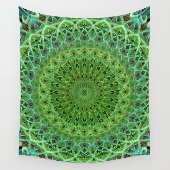 Mandala with light and dark green ornaments Wall Tapestry by Jablam Society6