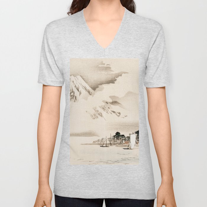 View Of Mount Fuji Traditional Japanese Landscape V Neck T Shirt