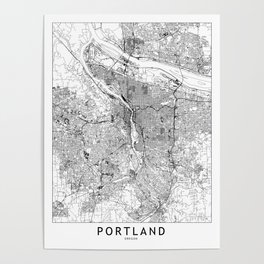 Portland White Map Poster