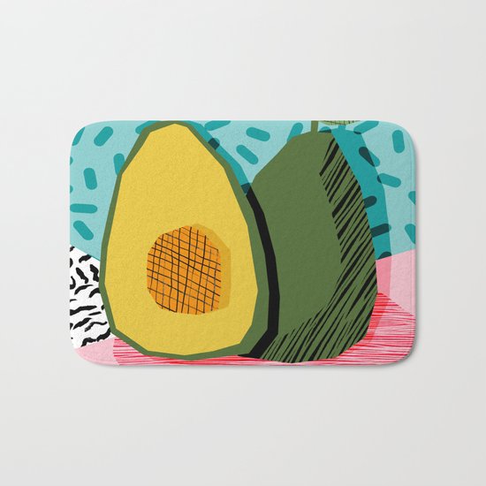 Choice - wacka memphis throwback retro neon fruit avocado vegetable vegan vegetarian art decor Bath Mat