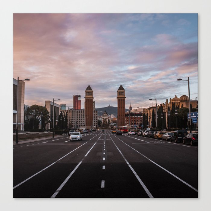 Spain Photography - Highway Going Through Barcelona In The Evening Canvas Print