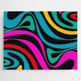 New Groove Retro Swirl Abstract Pattern in 80s Colors on Black  Jigsaw Puzzle