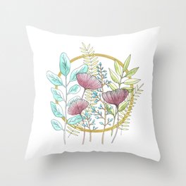 Gingko and Leaves Botanical Art Print Throw Pillow