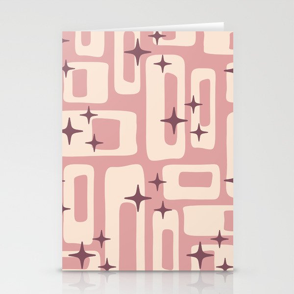 Retro Mid Century Modern Abstract Pattern 576 Dusty Rose Stationery Cards