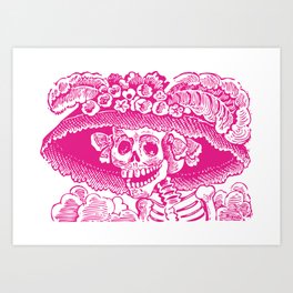 Calavera Catrina | Skeleton Woman | Pink and White | Art Print