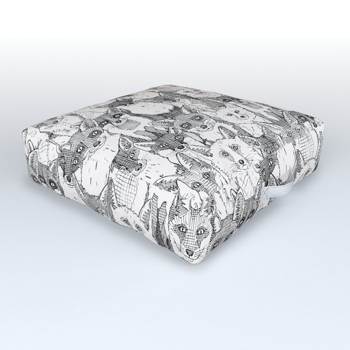 just foxes black soft white Outdoor Floor Cushion