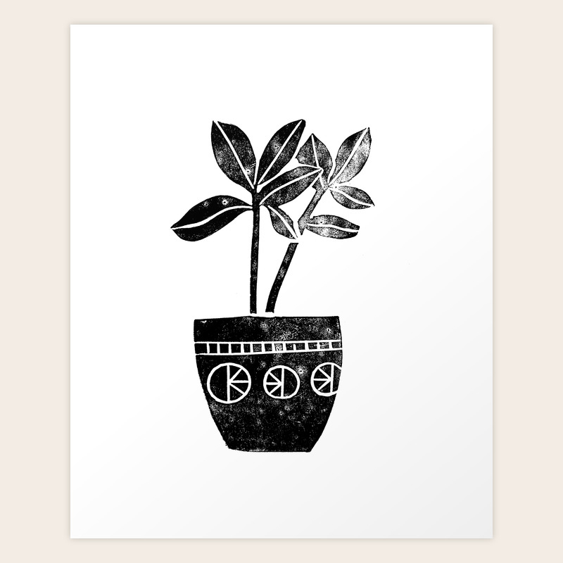 Rubber Plant Linocut Lino Printmaking Illustration Black And White Houseplant Art Decor Dorm College Art Print By Monoo Society6