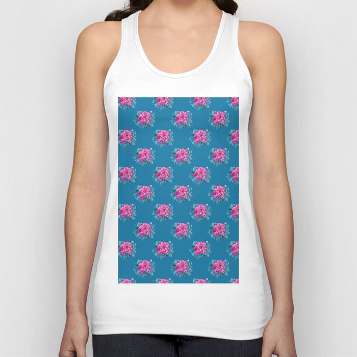 Spring roses bouquet - pink on bluw background Tank Top
