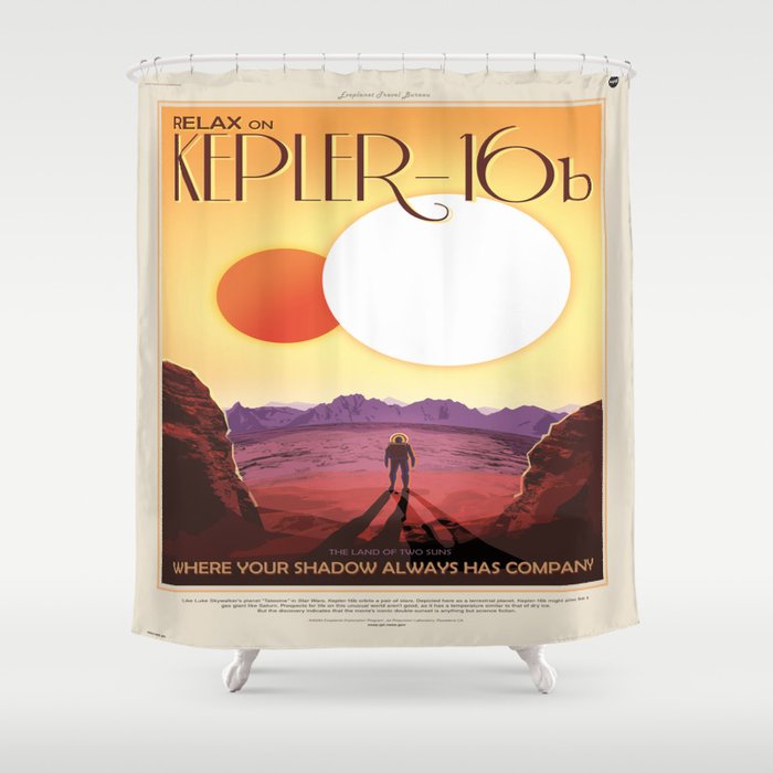 NASA Space Travel Retro Poster Kepler- 16B Shower Curtain