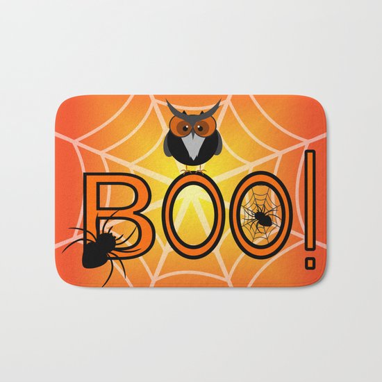 Boo, says the owl. It's Halloween! Bath Mat