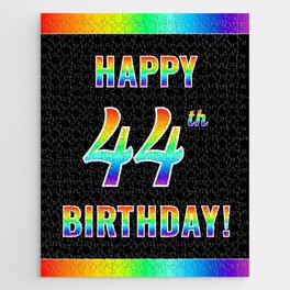 [ Thumbnail: Fun, Colorful, Rainbow Spectrum “HAPPY 44th BIRTHDAY!” Jigsaw Puzzle ]