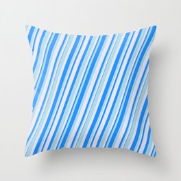 [ Thumbnail: Blue, Light Blue & Lavender Colored Lined/Striped Pattern Throw Pillow ]