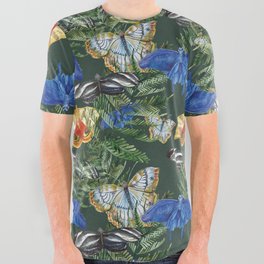 Butterflies and ferns foresty pattern by Barbara El All Over Graphic Tee