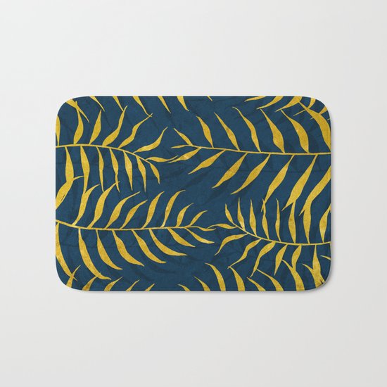 Golden Palm tree blue Bath Mat