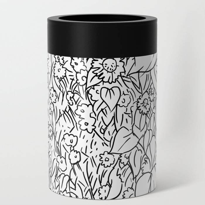 Great Prairie with Sunflowers in Black and White Can Cooler
