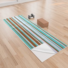 [ Thumbnail: Lavender, Turquoise, and Brown Colored Lines Pattern Yoga Towel ]