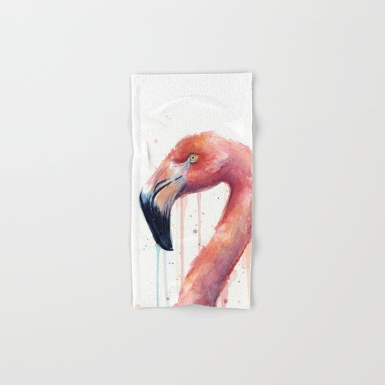 Flamingo Art Watercolor Hand & Bath Towel