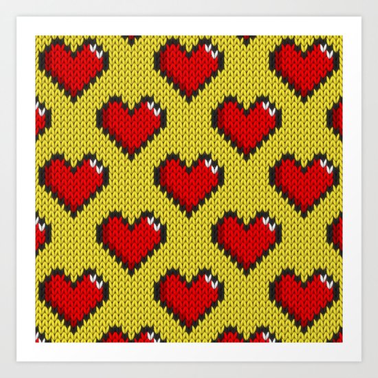 Knitted heart pattern - yellow Art Print