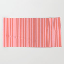 [ Thumbnail: Salmon and Light Pink Colored Lined Pattern Beach Towel ]