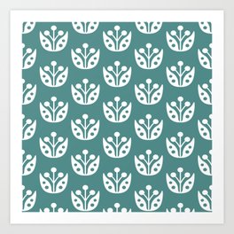 Mid Century Modern Abstract Flower Pattern 821 Teal Green Art Print
