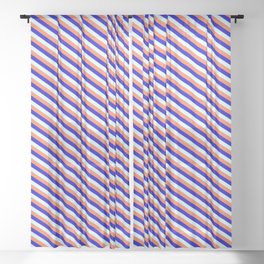 [ Thumbnail: Coral, Blue & Light Cyan Colored Striped/Lined Pattern Sheer Curtain ]