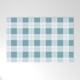 Winter Pastel Blue and White  Buffalo Plaid Check Pattern Welcome Mat