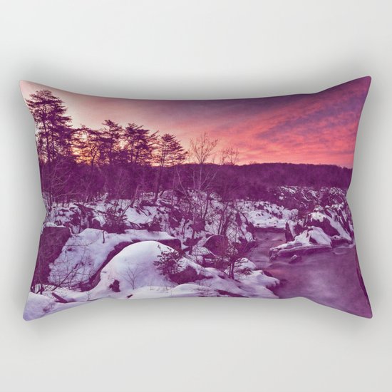 Great Falls Winter Twilight - Violet Velvet Fantasy Rectangular Pillow