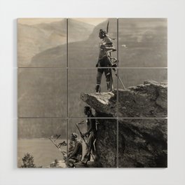 Eagle's Lookout, Blackfoot tribe members, Glacier Park, Montana, 1913 black and white photography Wood Wall Art