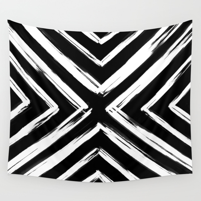 Minimalistic Black And White Paint Brush Triangle Diamond Pattern