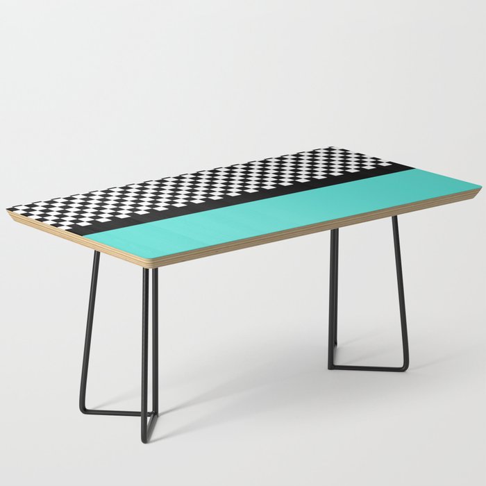 Mid Century Modern Eames Era Checkerboard Pattern Turquoise Aquamarine Coffee Table