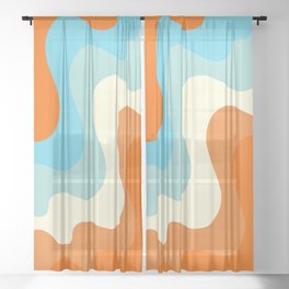 Vintage Summer Palette Mid-Century Minimalist Waves Abstract Art Sheer Curtain
