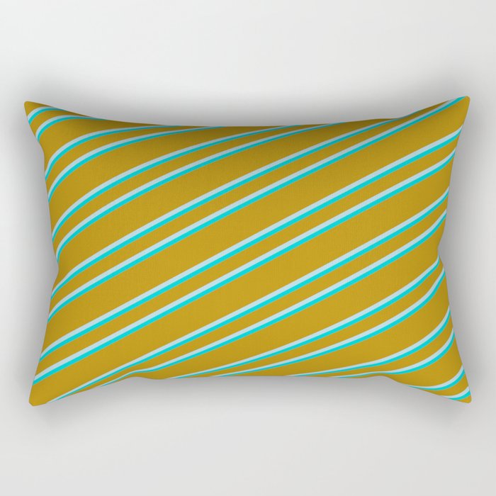 Dark Goldenrod, Light Blue, and Dark Turquoise Colored Lined/Striped Pattern Rectangular Pillow