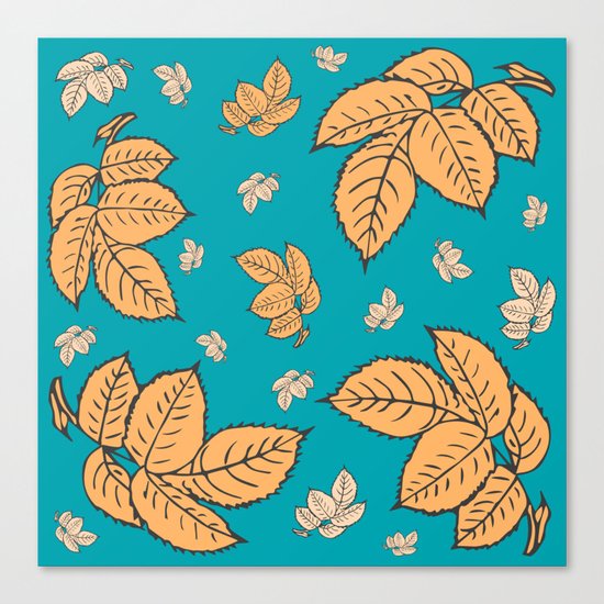 HAPPY LEAVES ON TURQUOISE (abstract tropical flowers) Canvas Print