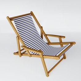 [ Thumbnail: Midnight Blue & Beige Colored Striped Pattern Sling Chair ]