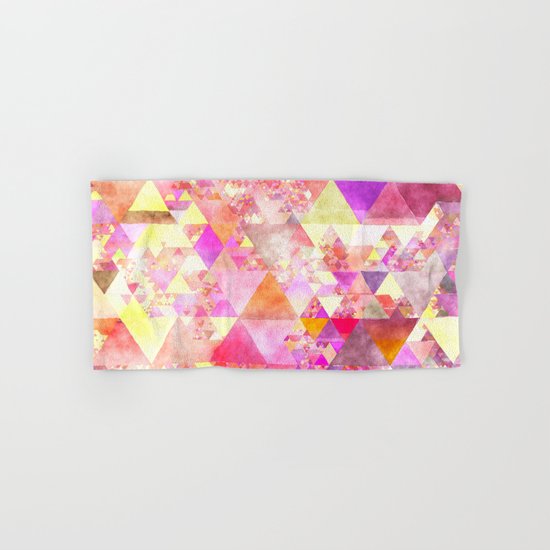 Abstract pink purple yellow -Colorful triangle pattern #Society6 Hand & Bath Towel