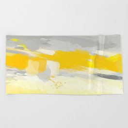 Grey and Yellow Abstract Art Painting Beach Towel