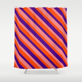 [ Thumbnail: Red, Indigo, and Light Coral Colored Lines Pattern Shower Curtain ]